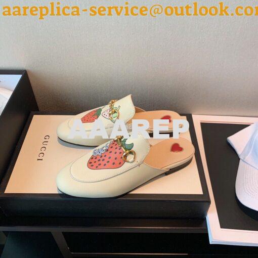 Replica Gucci Princetown Leather Slipper 505268 White with Strawberry 3