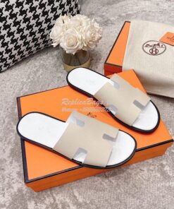 Replica Hermes Izmir Sandals in Epsom Calfskin H181403 Craie Blanc 2