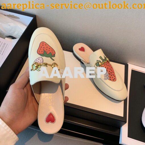 Replica Gucci Princetown Leather Slipper 505268 White with Strawberry 6