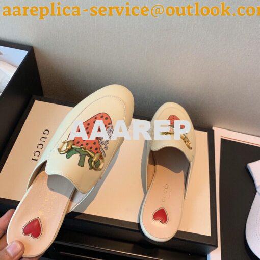 Replica Gucci Princetown Leather Slipper 505268 White with Strawberry 7