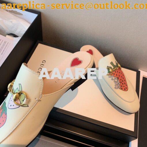 Replica Gucci Princetown Leather Slipper 505268 White with Strawberry 9