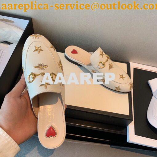 Replica Gucci Princetown Embroidered Leather Slipper 505268 White 4