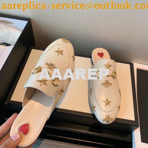 Replica Gucci Princetown Embroidered Leather Slipper 505268 White 5