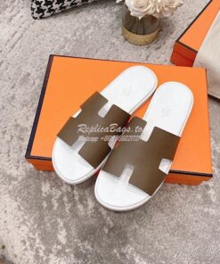 Replica Hermes Izmir Sandals in Epsom Calfskin H181403 Etude Blanc 2