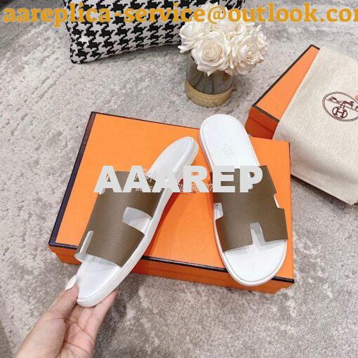 Replica Hermes Izmir Sandals in Epsom Calfskin H181403 Etude Blanc 5