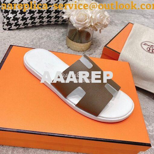 Replica Hermes Izmir Sandals in Epsom Calfskin H181403 Etude Blanc 6