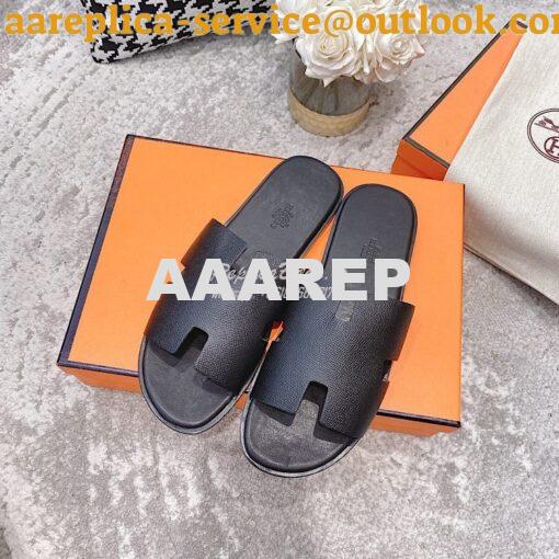 Replica Hermes Izmir Sandals in Epsom Calfskin H181403 Black