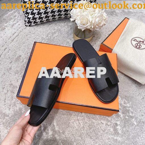 Replica Hermes Izmir Sandals in Epsom Calfskin H181403 Black 5