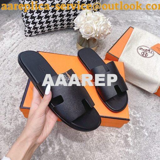 Replica Hermes Izmir Sandals in Epsom Calfskin H181403 Black 6