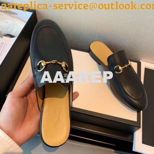 Replica Gucci Princetown Leather Slipper 423513 Black 5