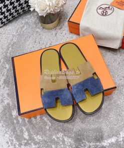 Replica Hermes Izmir Sandals in Suede Calfskin H181403 blue brown 2