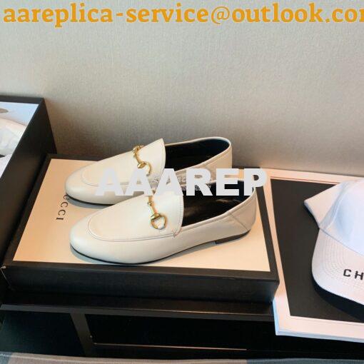 Replica Gucci Leather Horsebit Loafer 414998 White 3