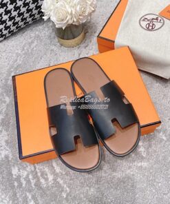 Replica Hermes Izmir Sandals in Smooth Calfskin H181403 Black Brown