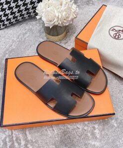 Replica Hermes Izmir Sandals in Smooth Calfskin H181403 Black Brown 2