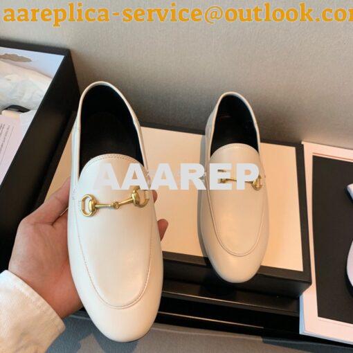 Replica Gucci Leather Horsebit Loafer 414998 White 5