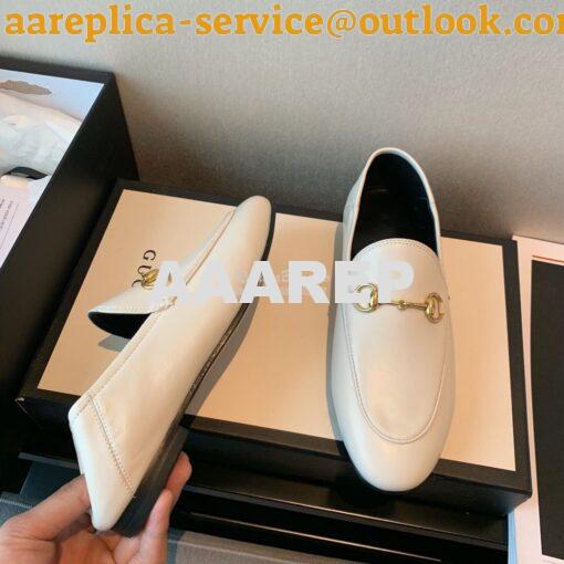 Replica Gucci Leather Horsebit Loafer 414998 White 7