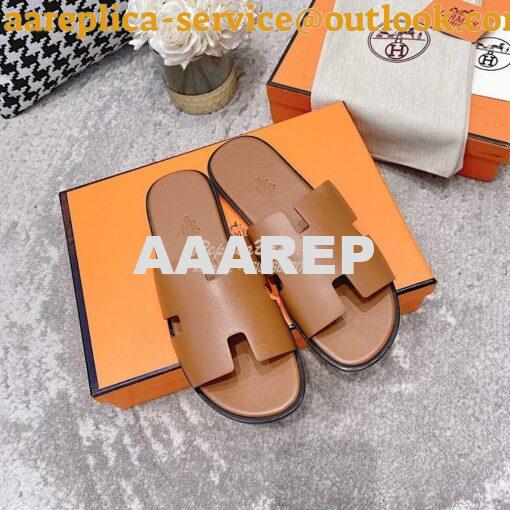 Replica Hermes Izmir Sandals in Smooth Calfskin H181403 Brown