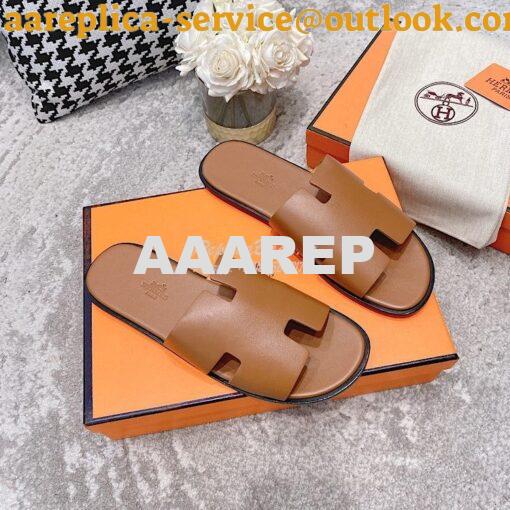 Replica Hermes Izmir Sandals in Smooth Calfskin H181403 Brown 2