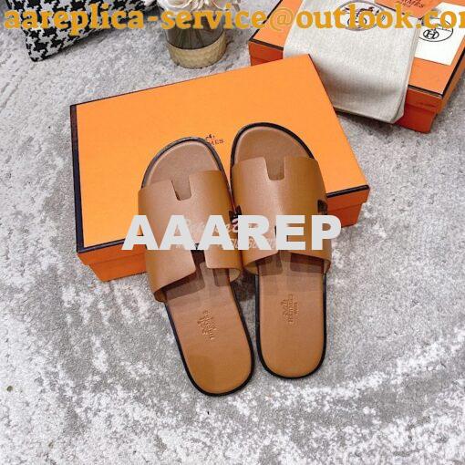 Replica Hermes Izmir Sandals in Smooth Calfskin H181403 Brown 5