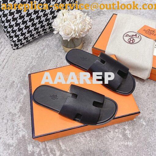 Replica Hermes Izmir Sandals in Smooth Calfskin H181403 Black 2