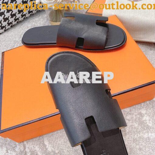 Replica Hermes Izmir Sandals in Smooth Calfskin H181403 Black 4