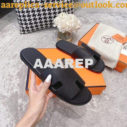 Replica Hermes Izmir Sandals in Smooth Calfskin H181403 Black 5