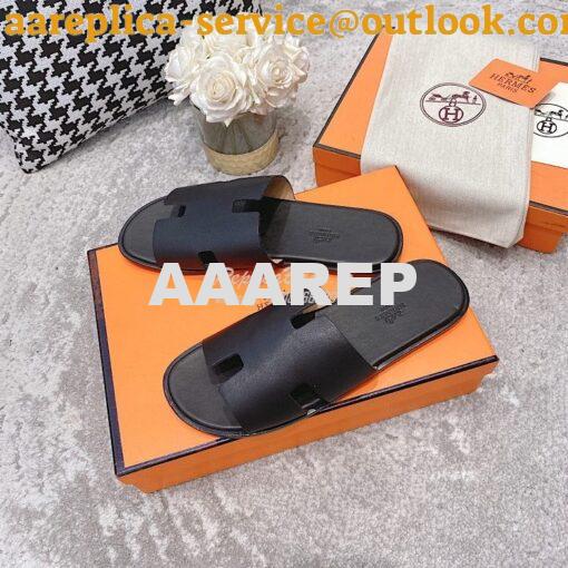 Replica Hermes Izmir Sandals in Smooth Calfskin H181403 Black 6