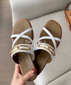 Replica Hermes Claire Sandal in Calfskin H211039 White 2