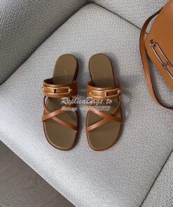 Replica Hermes Claire Sandal in Calfskin H211039 Brown