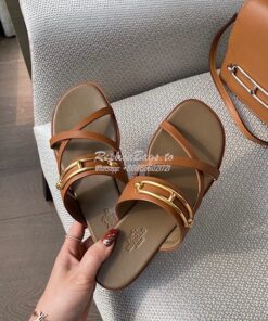 Replica Hermes Claire Sandal in Calfskin H211039 Brown 2