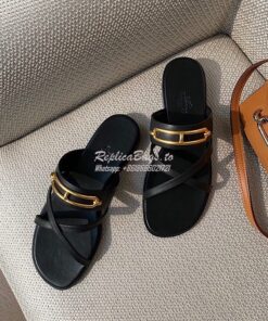 Replica Hermes Claire Sandal in Calfskin H211039 Black