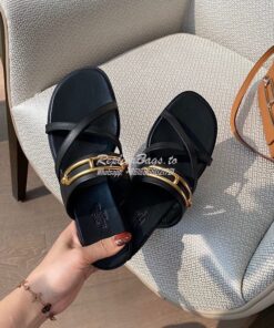 Replica Hermes Claire Sandal in Calfskin H211039 Black 2