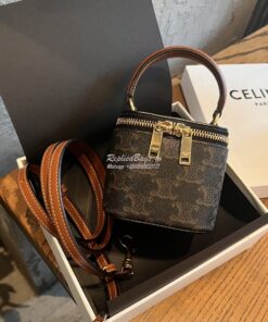 Replica Celine Mini Vanity Case In Triomphe Canvas And Calfskin 10J762