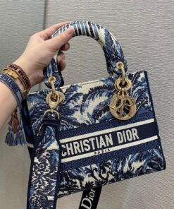 Replica Dior Medium Lady D-Lite Bag Blue Palms Embroidery