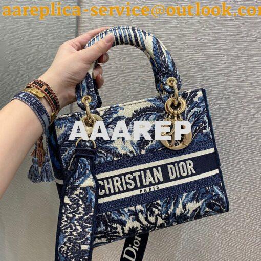 Replica Dior Medium Lady D-Lite Bag Blue Palms Embroidery