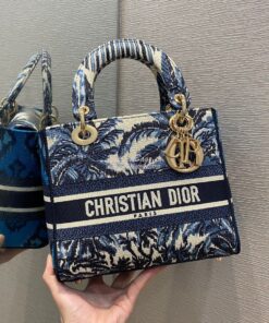 Replica Dior Medium Lady D-Lite Bag Blue Palms Embroidery 2