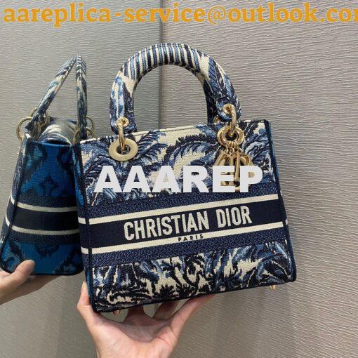 Replica Dior Medium Lady D-Lite Bag Blue Palms Embroidery 2