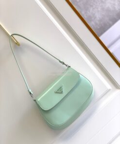 Replica Prada Cleo Brushed Leather Shoulder Bag With Flap 1BD311 Aqua