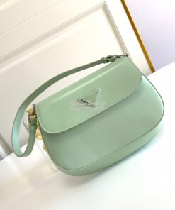 Replica Prada Cleo Brushed Leather Shoulder Bag With Flap 1BD311 Aqua 2