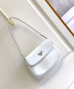 Replica Prada Cleo Brushed Leather Shoulder Bag With Flap 1BD311 White