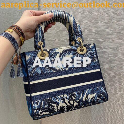 Replica Dior Medium Lady D-Lite Bag Blue Palms Embroidery 6