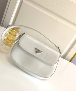 Replica Prada Cleo Brushed Leather Shoulder Bag With Flap 1BD311 White 2