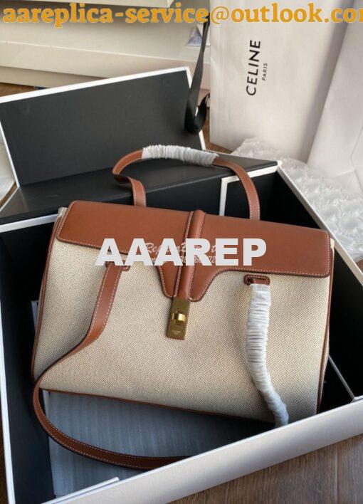 Replica Celine Medium Soft 16 In Textile And Calfskin Natural Tan 1955 2