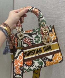 Replica Dior Medium Lady D-Lite Bag Yellow Multicolor Dior Paisley Emb