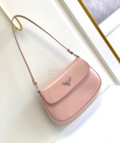 Replica Prada Cleo Brushed Leather Shoulder Bag With Flap 1BD311 Pink