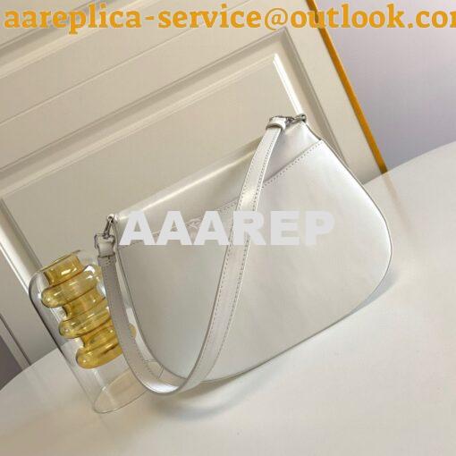 Replica Prada Cleo Brushed Leather Shoulder Bag With Flap 1BD311 White 10