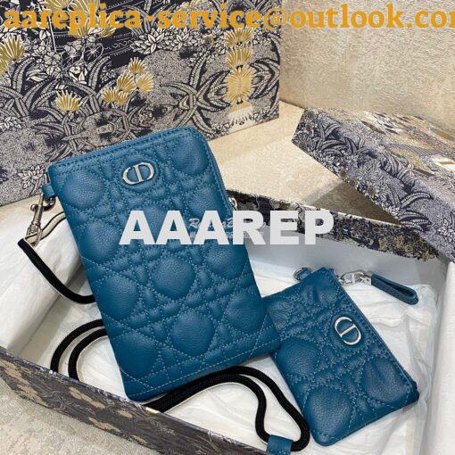 Replica Dior Caro Multifunctional Pouch Ocean Blue Supple Cannage Calf