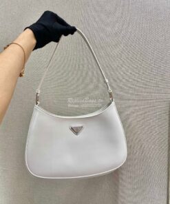 Replica Prada Cleo Brushed Leather Shoulder Bag 1BC499 White