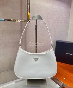 Replica Prada Cleo Brushed Leather Shoulder Bag 1BC499 White 2