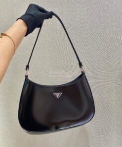 Replica Prada Cleo Brushed Leather Shoulder Bag 1BC499 Black